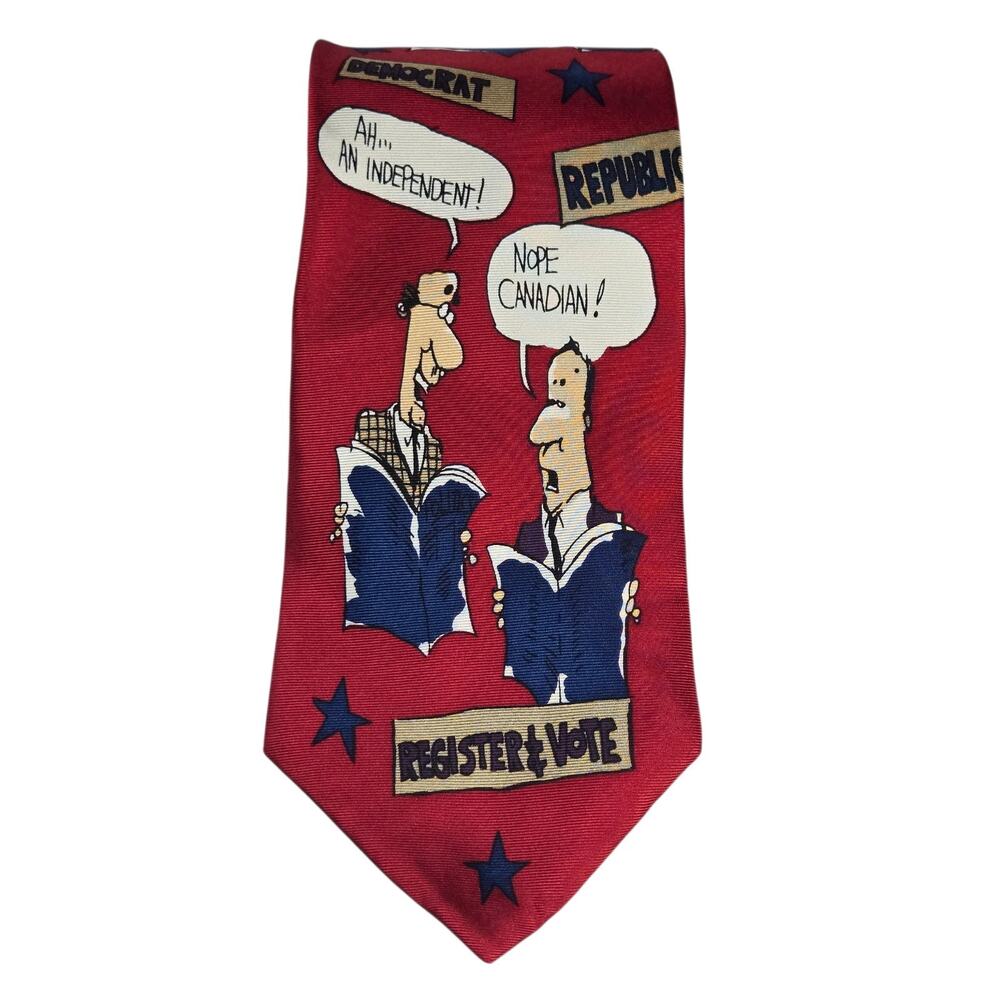Vintage TeeHee Political Humor Men's Necktie 100% Silk 90s Satire Novelty Red